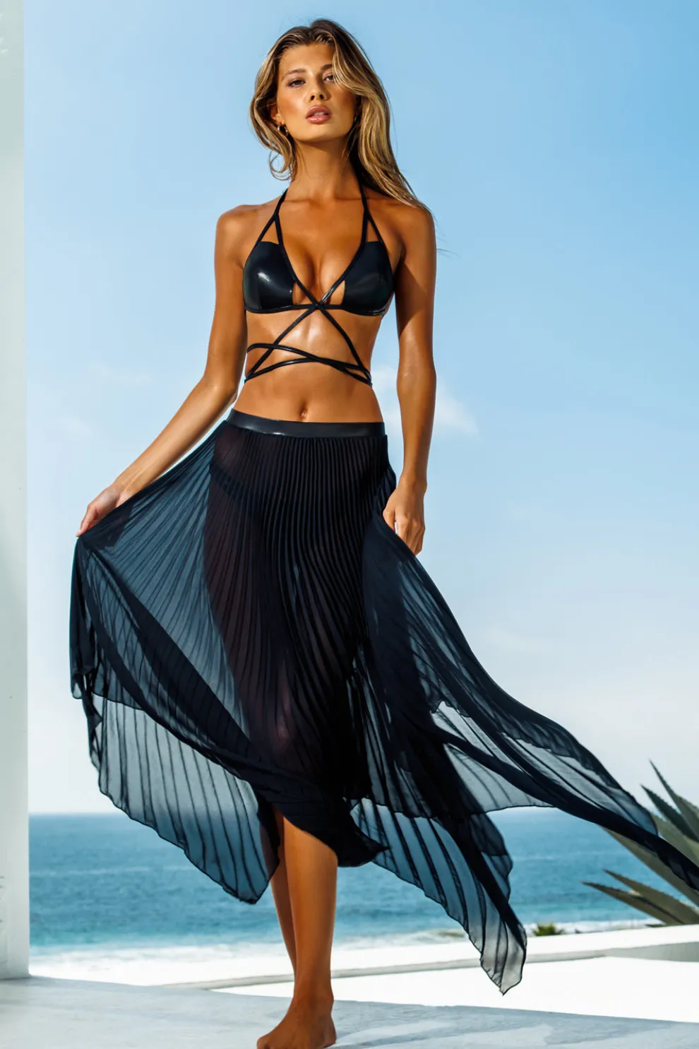 Asymmetrical Black Pleated Skirt