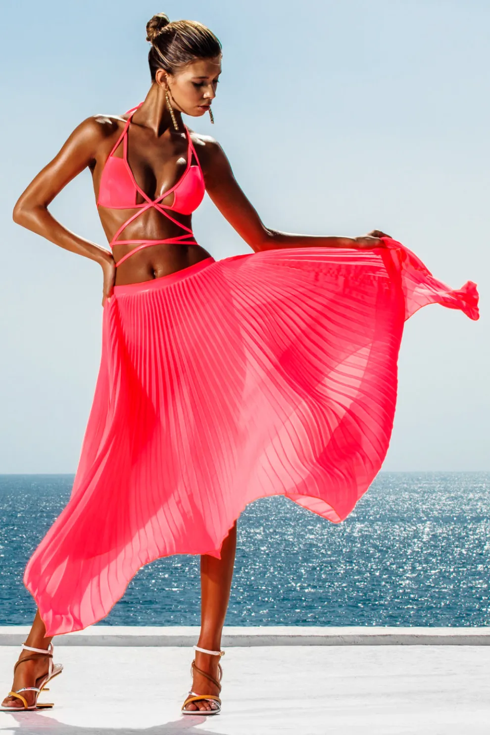 Asymmetrical Pink Pleated Skirt