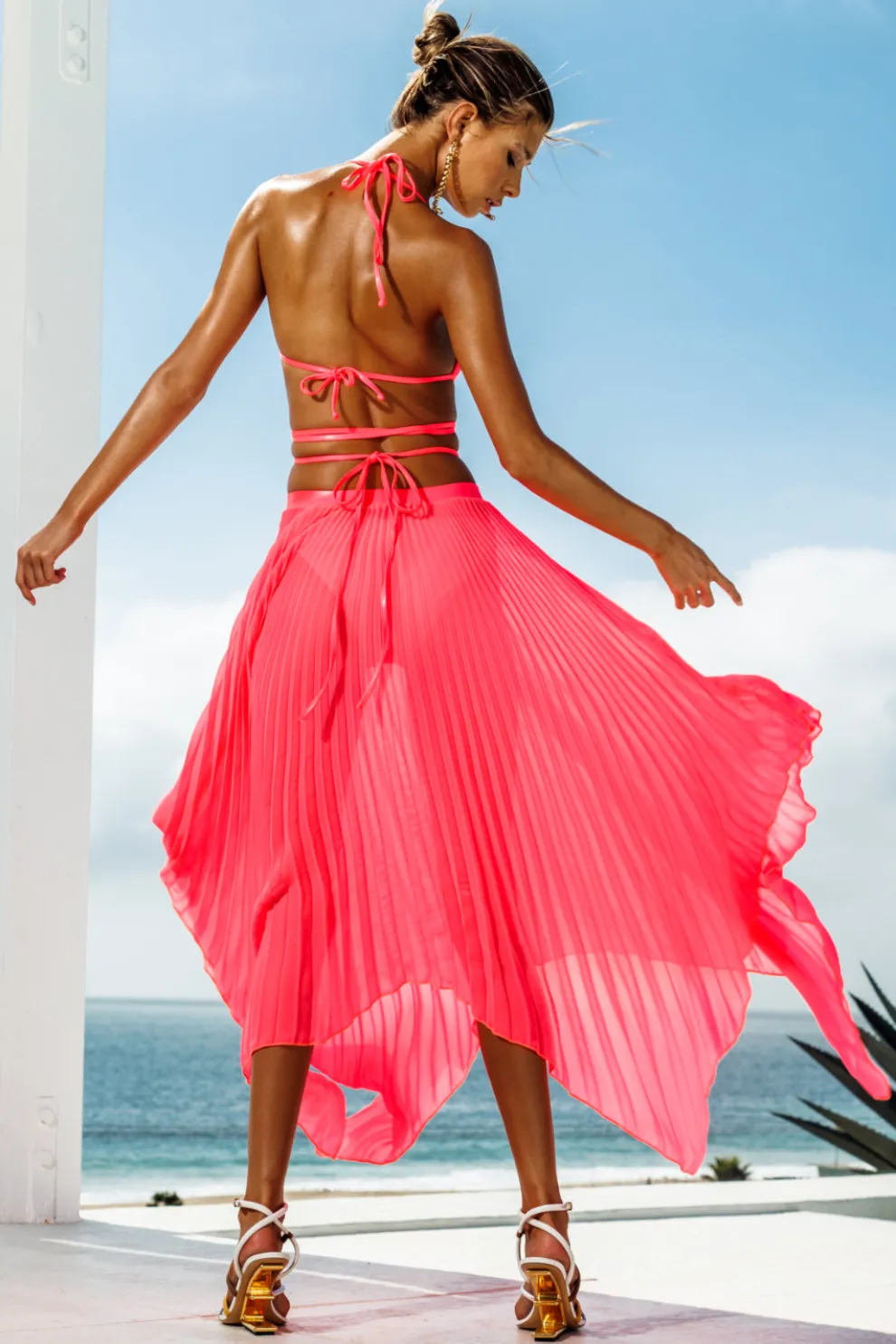 Asymmetrical Pink Pleated Skirt