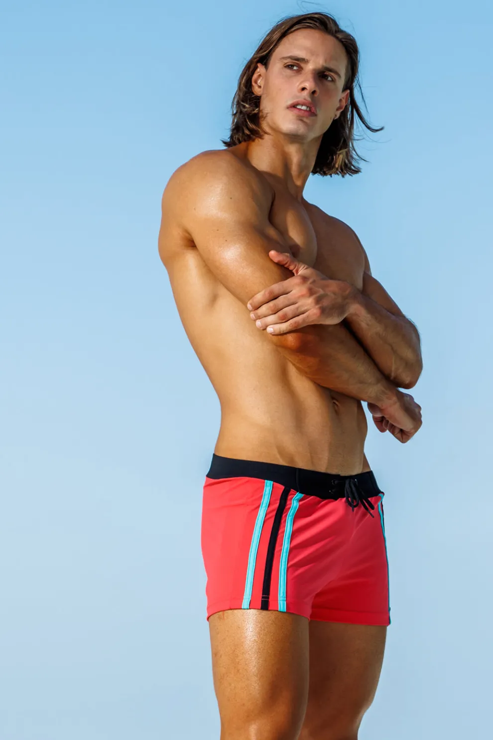 Capri Coral Stripe Retro Lycra Swimmer
